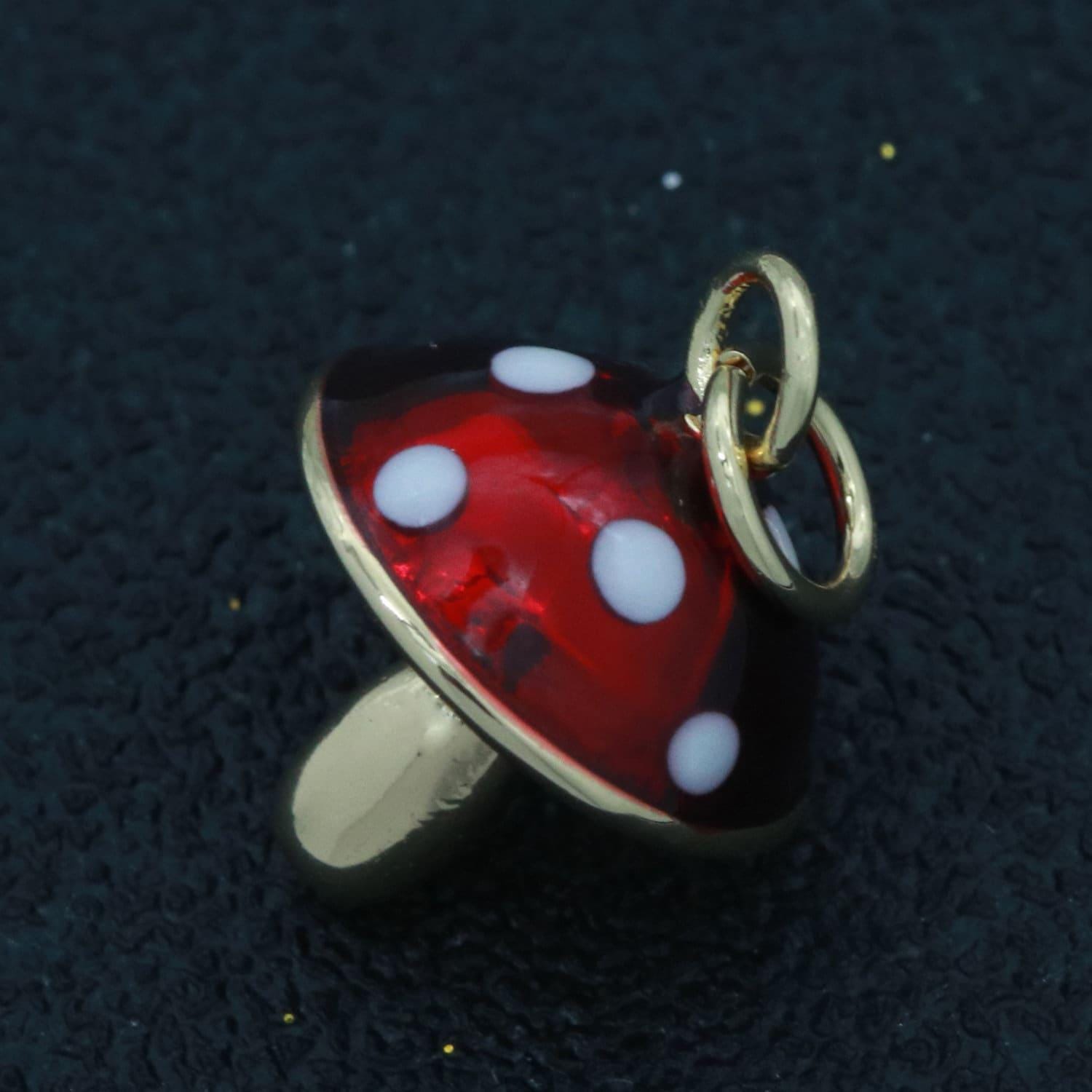 Dainty gold filled magic mushroom charm red mushroom pendant novelty, fungi jewelry, mushroom gift funky for bracelet necklace earring m-606