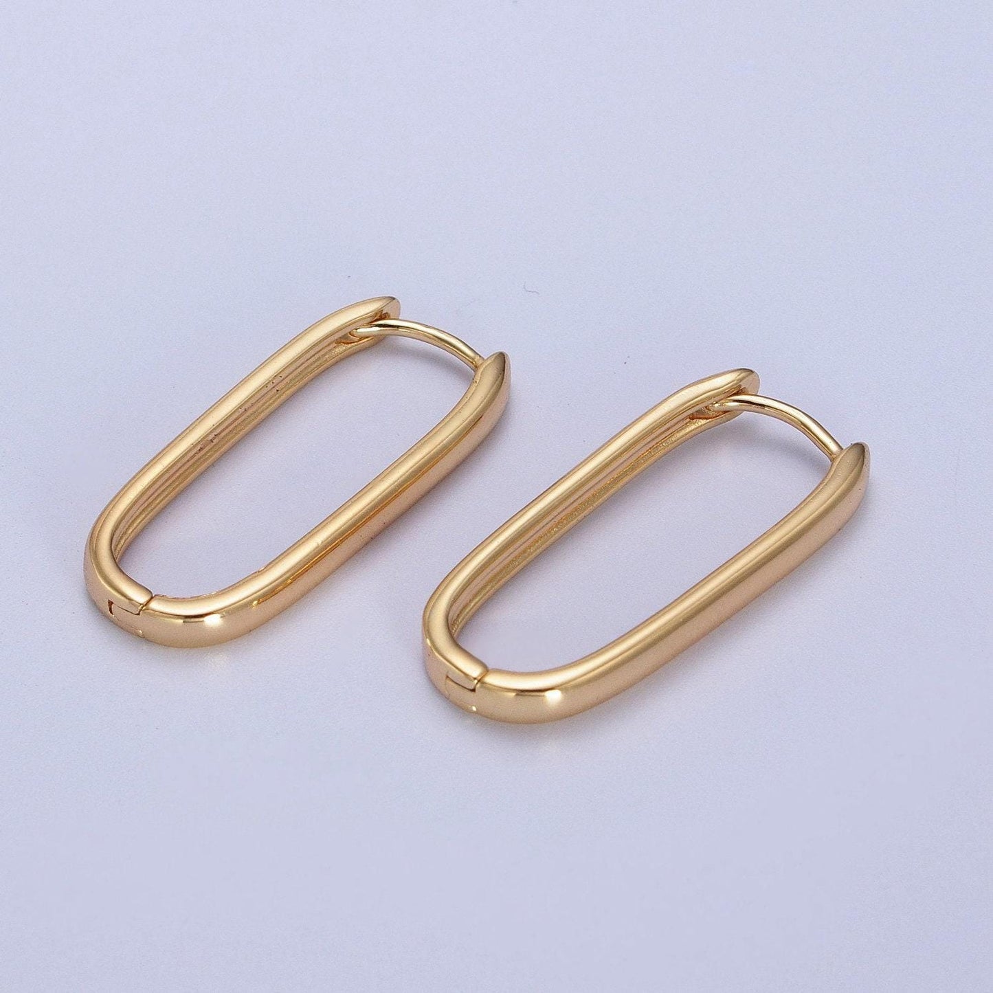Dainty gold filled oblong rectangle hoop earring, gold u shape huggie hoop earring lever back earring minimalist jewelry hypoallergenicad304