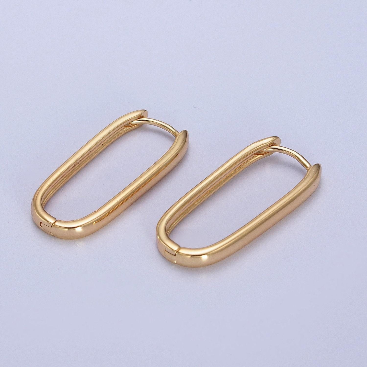 Dainty gold filled oblong rectangle hoop earring, gold u shape huggie hoop earring lever back earring minimalist jewelry hypoallergenicad304
