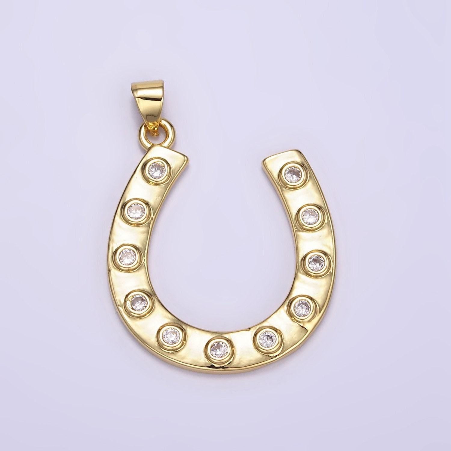 Dainty horseshoe charm in 14k gold filled cubic lucky charm pendant, horse shoe for necklace bracelet earrings jewelry making supply aa072
