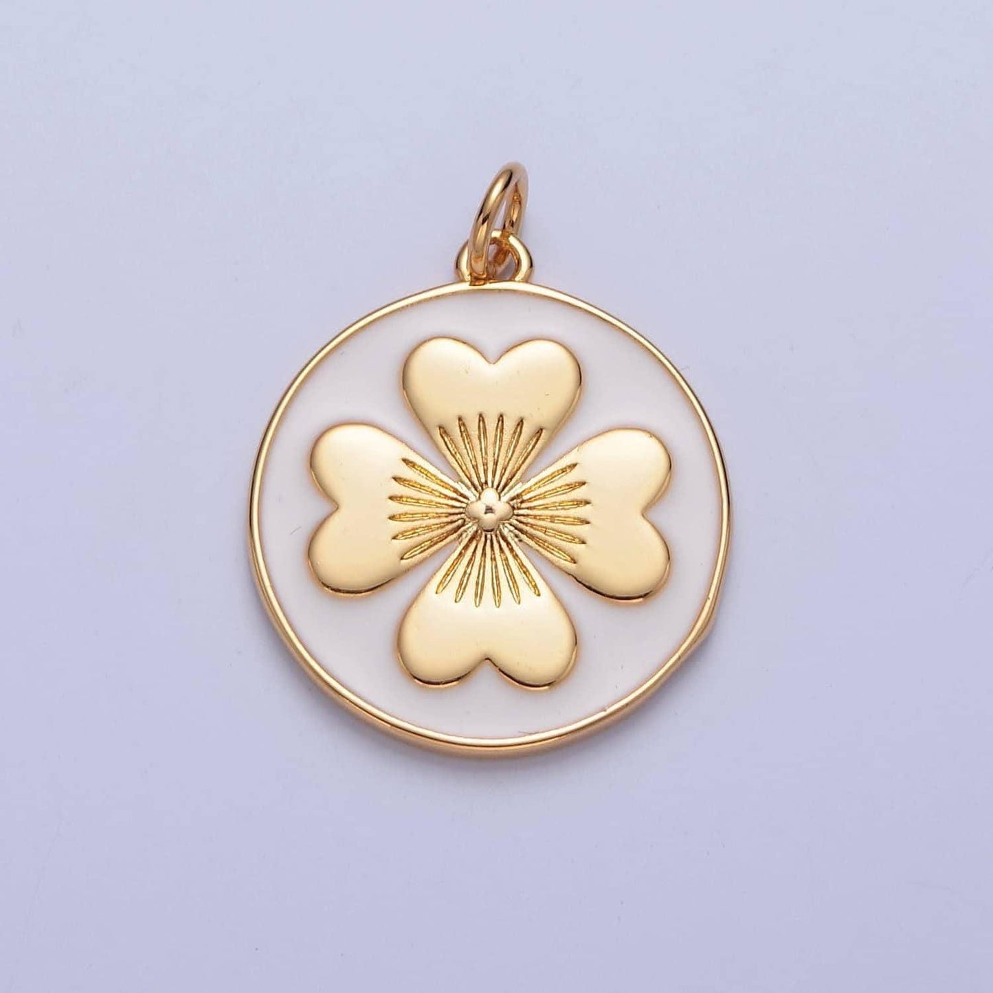 24k gold filled cute dainty four-leaf clover lucky medallion pendant, dainty coin clover charm pendant for necklace bracelet | w-286