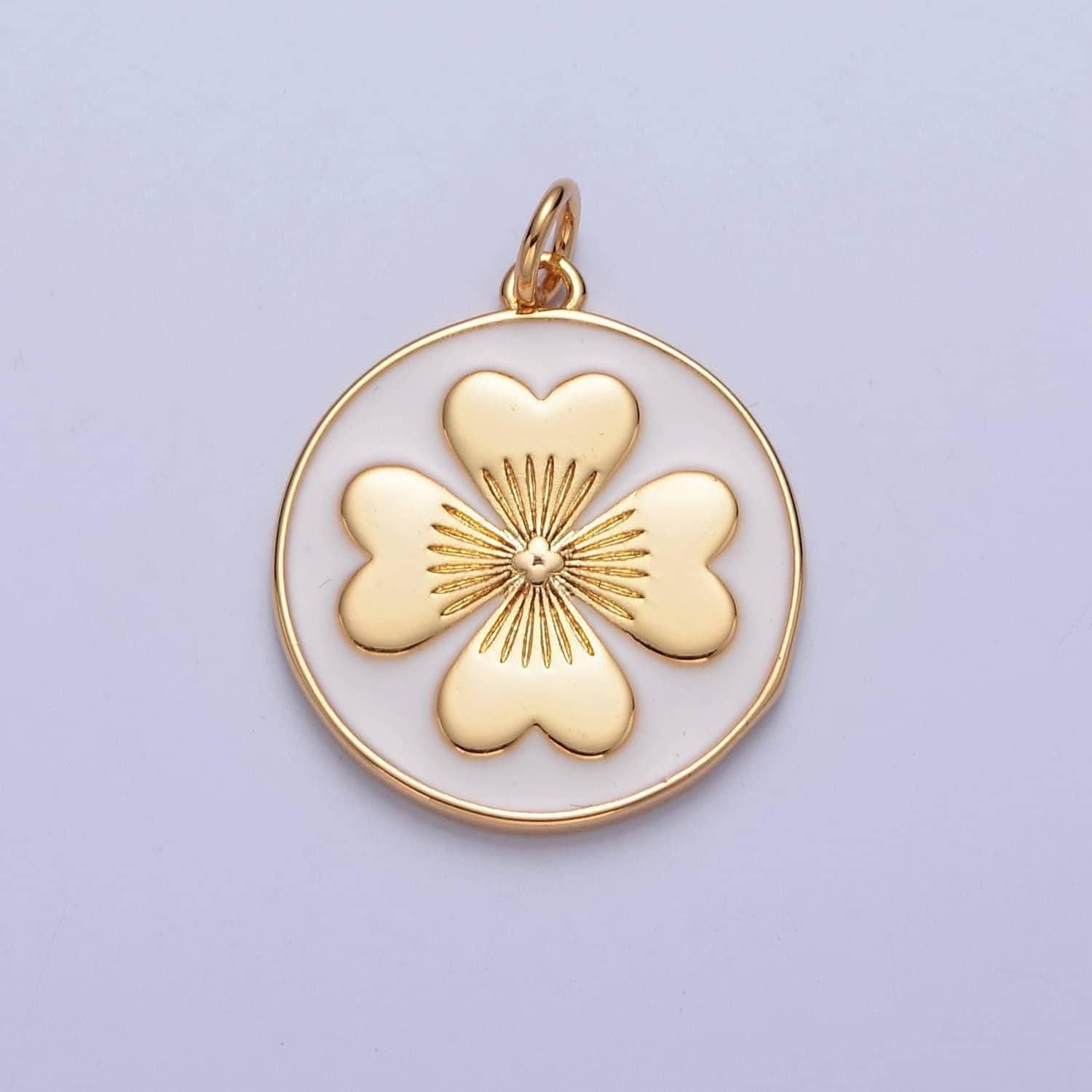 24k gold filled cute dainty four-leaf clover lucky medallion pendant, dainty coin clover charm pendant for necklace bracelet | w-286