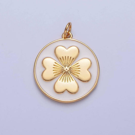 24k gold filled cute dainty four-leaf clover lucky medallion pendant, dainty coin clover charm pendant for necklace bracelet | w-286