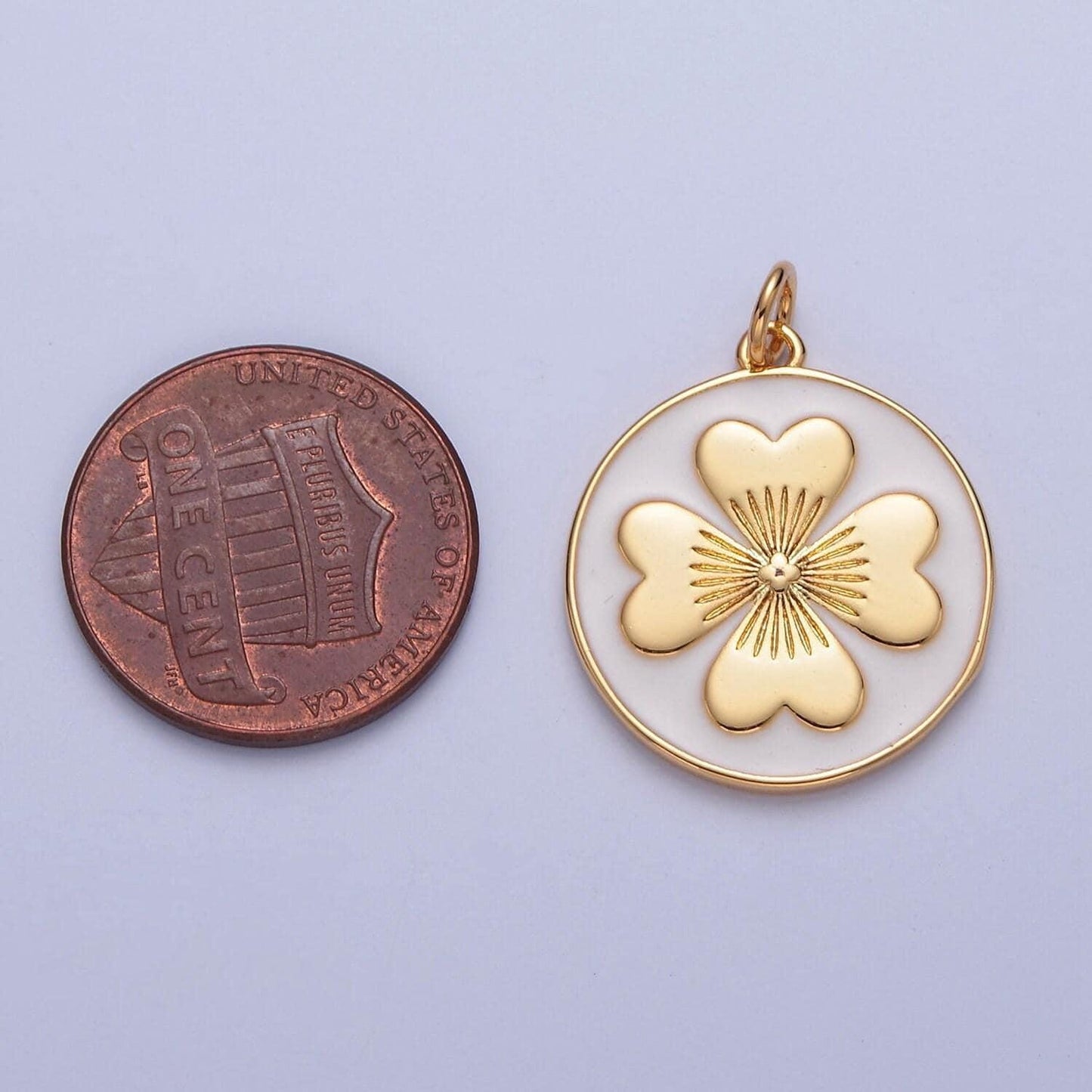 24k gold filled cute dainty four-leaf clover lucky medallion pendant, dainty coin clover charm pendant for necklace bracelet | w-286