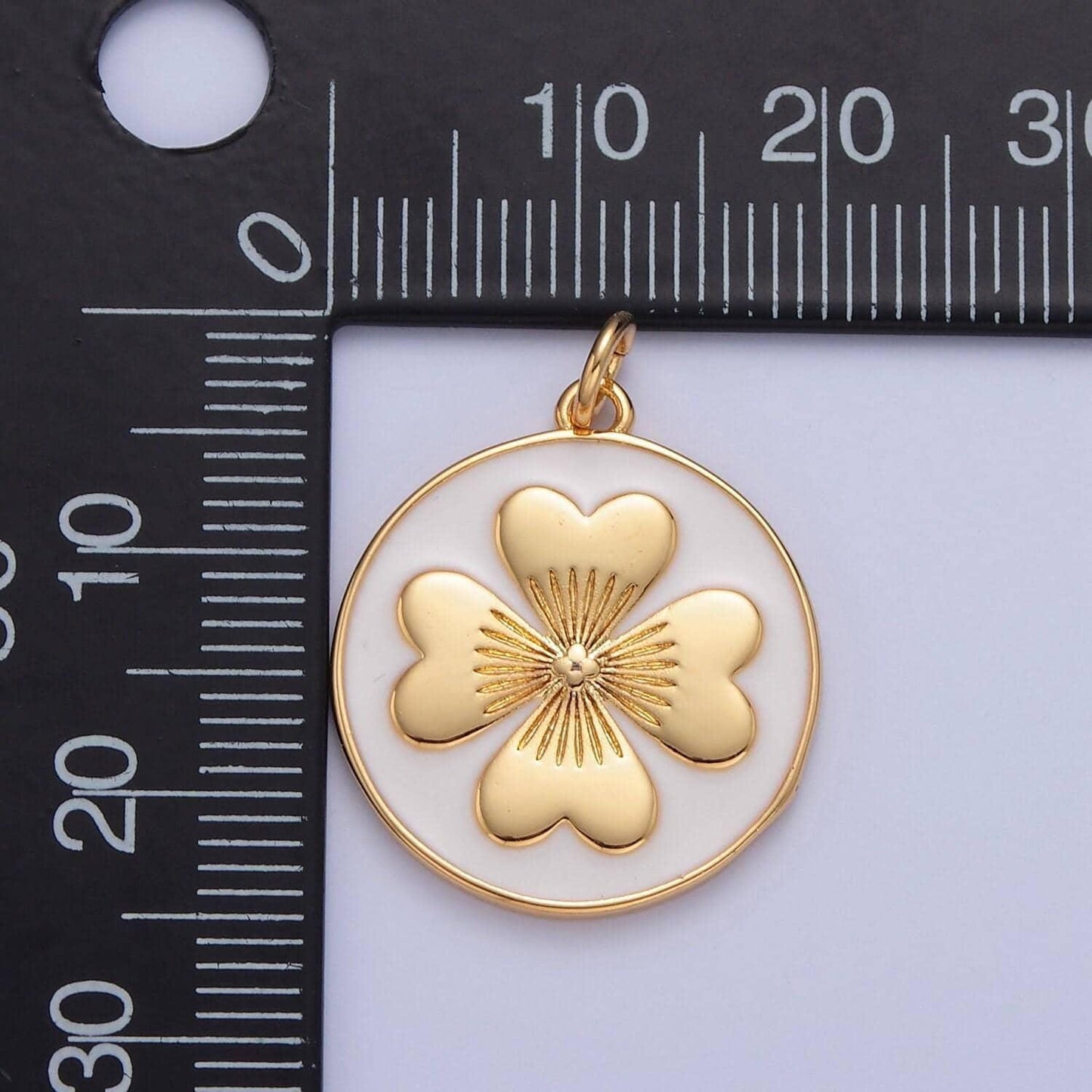 24k gold filled cute dainty four-leaf clover lucky medallion pendant, dainty coin clover charm pendant for necklace bracelet | w-286