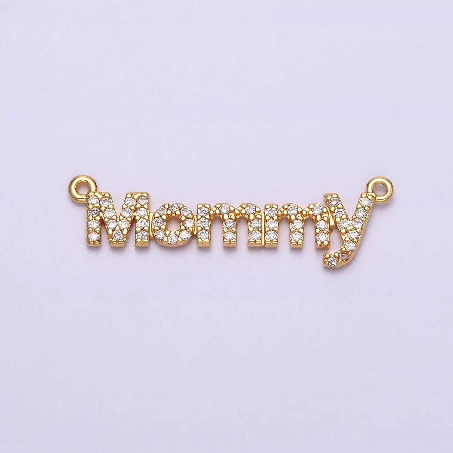 16k gold filled mommy script micro paved cz top loop connector in gold & silver mother day gift idea | y-919