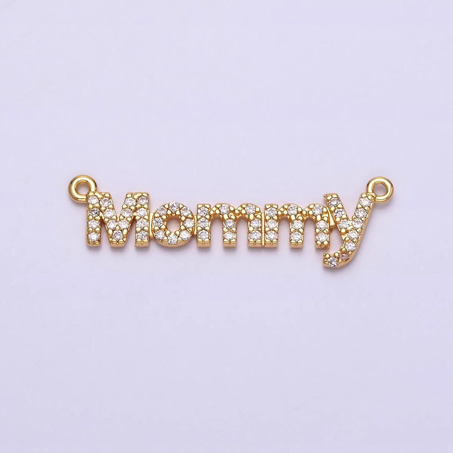 16k gold filled mommy script micro paved cz top loop connector in gold & silver mother day gift idea | y-919