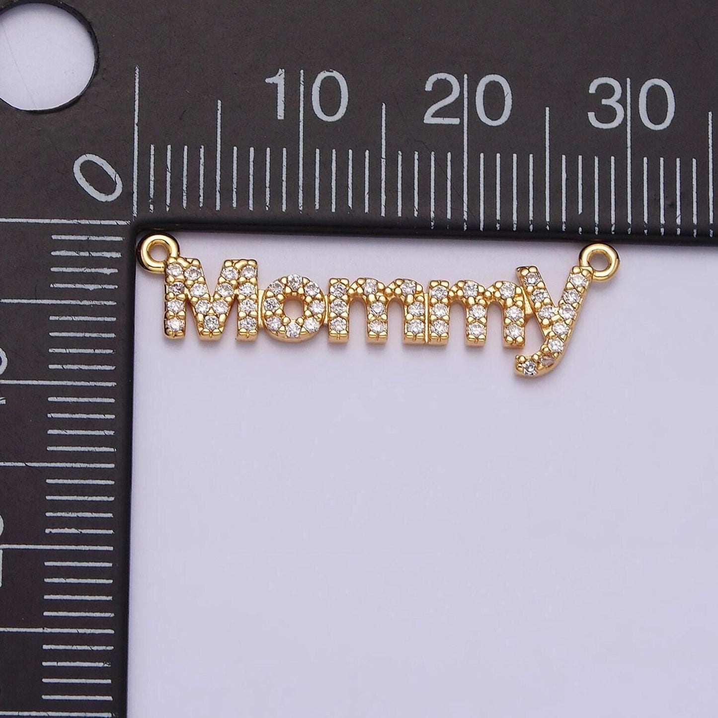 16k gold filled mommy script micro paved cz top loop connector in gold & silver mother day gift idea | y-919