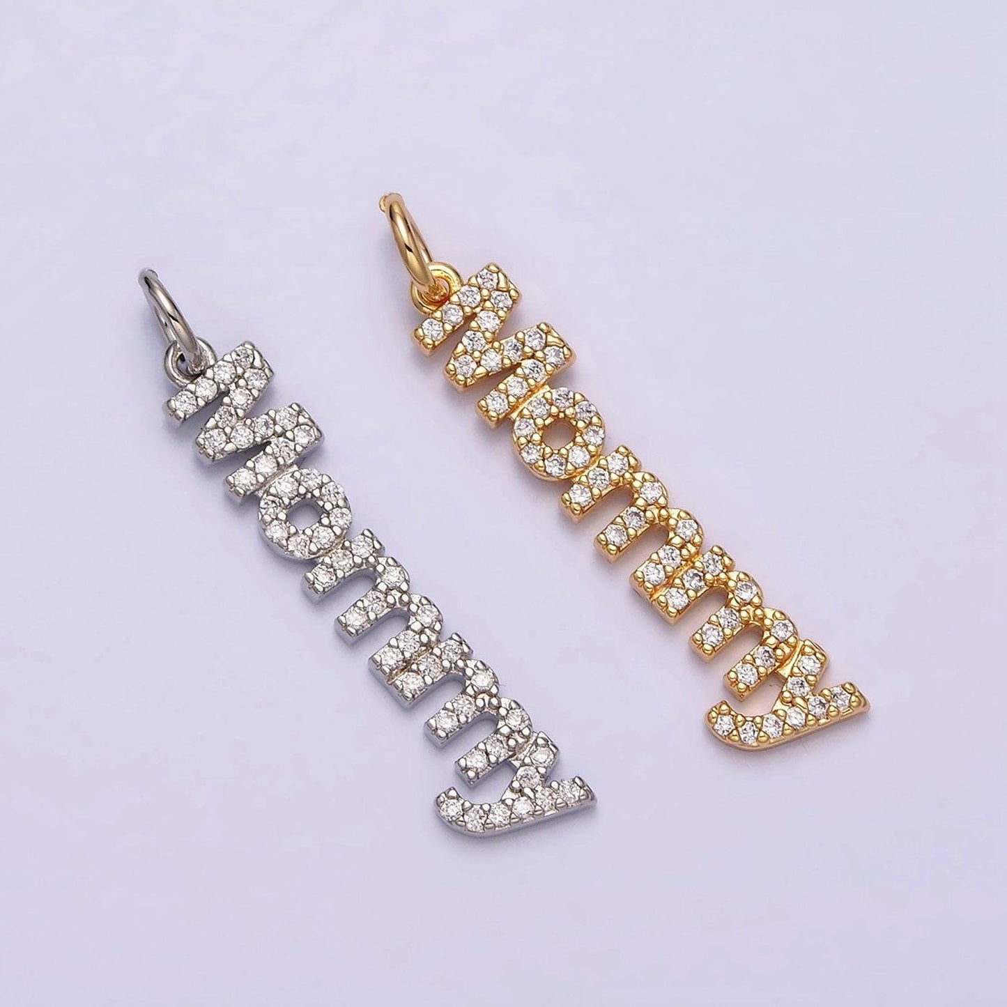 Micro pave dainty gold mommy charm for bracelet necklace earring component diy jewelry making supply word charm minimalist jewelry ac1369