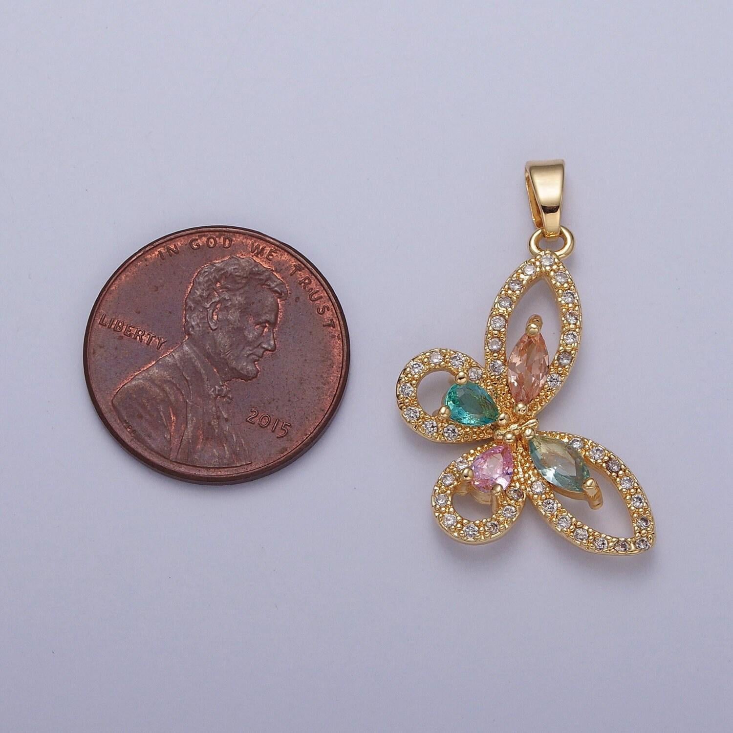 Dainty cz micro pave butterfly pendant with cubic zirconia pave mariposa add on charm | x-322