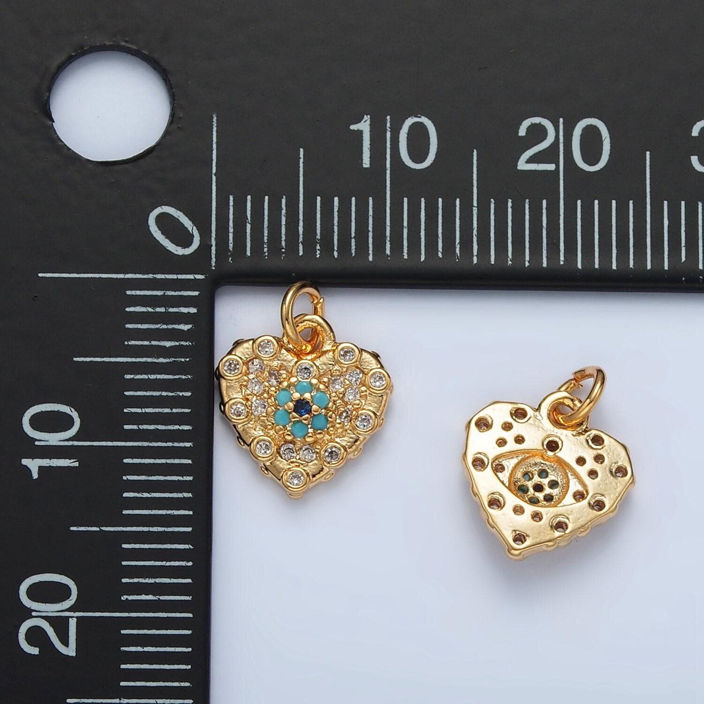 Mini 16k gold filled turquoise cz paved heart charm | ag-931