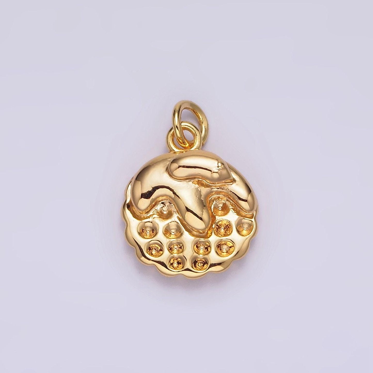 16k gold filled 14mm beaded molten drip round charm | ag107