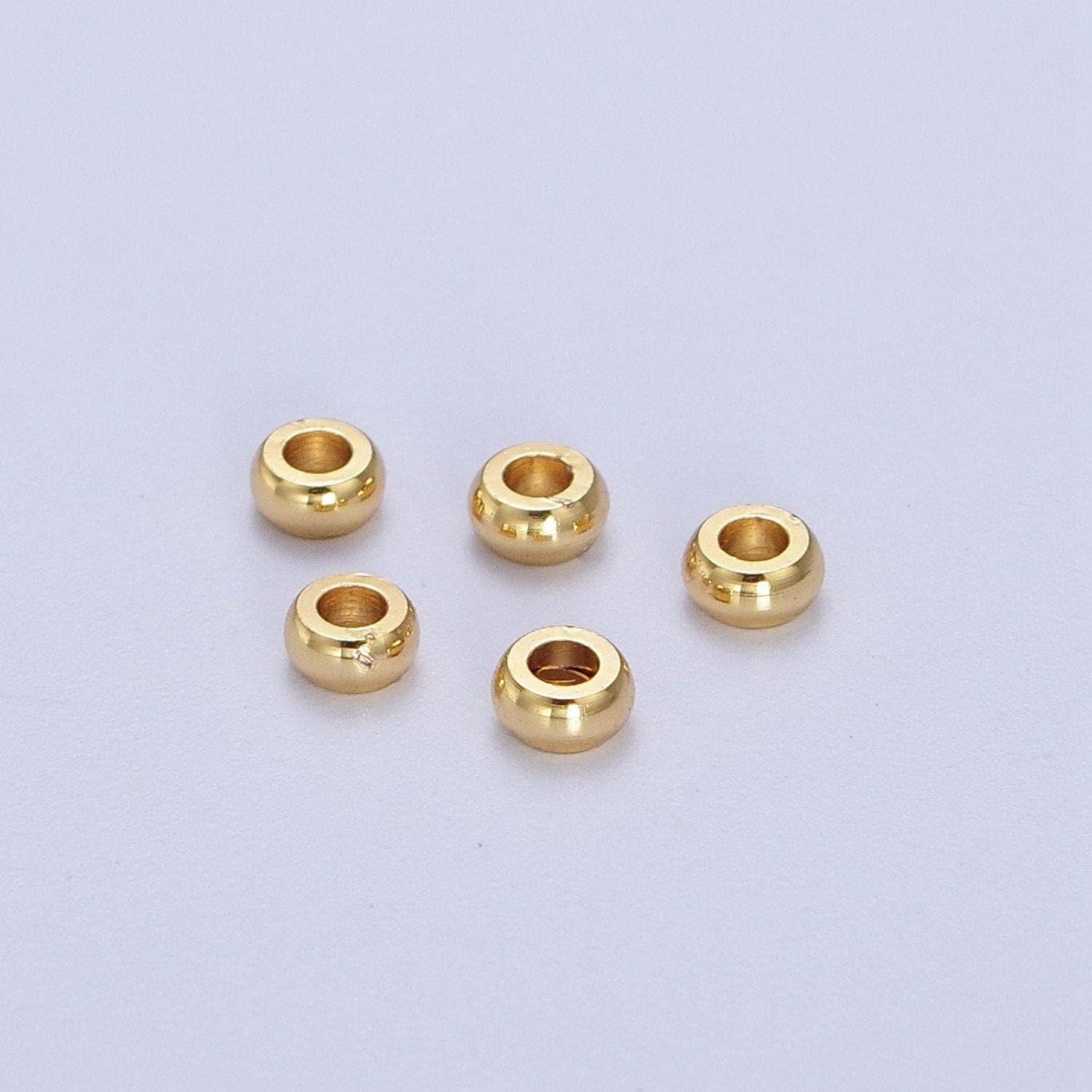 50 pcs 18k gold plated flat round spacer beads, gold donut spacer beads, 3mm , 5 mm spacers, large hole spacer beads bd-001