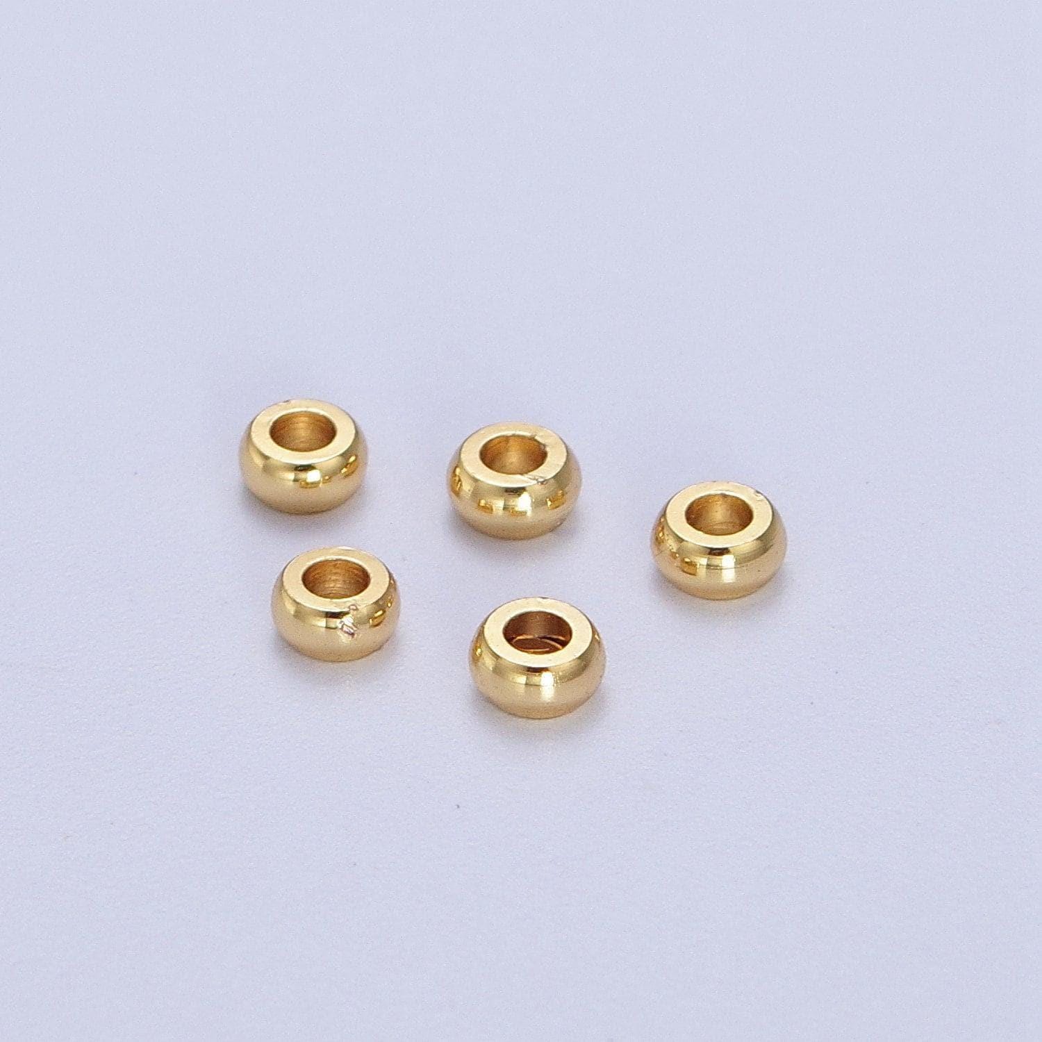 50 pcs 18k gold plated flat round spacer beads, gold donut spacer beads, 3mm , 5 mm spacers, large hole spacer beads bd-001