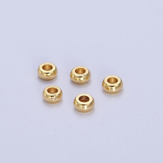 50 pcs 18k gold plated flat round spacer beads, gold donut spacer beads, 3mm , 5 mm spacers, large hole spacer beads bd-001
