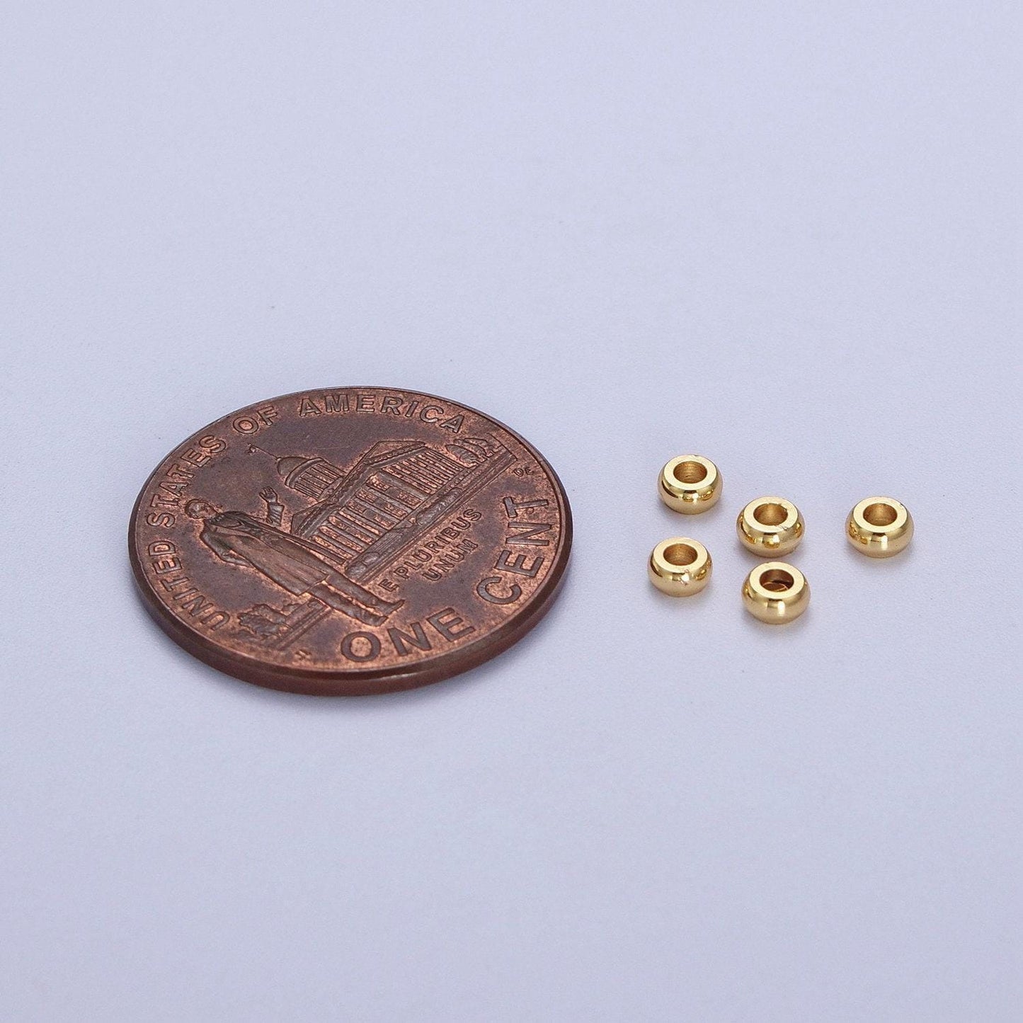 50 pcs 18k gold plated flat round spacer beads, gold donut spacer beads, 3mm , 5 mm spacers, large hole spacer beads bd-001