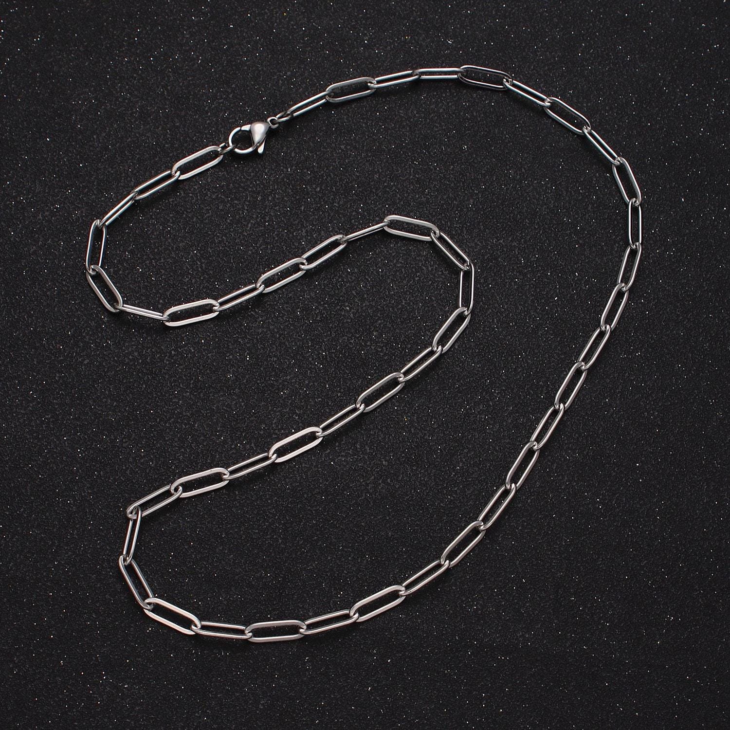 Dainty gold paperclip link chain necklace elongated chain necklace stainless steel chain 17.7 , 20 inch long tarnish resistant chain wa1619