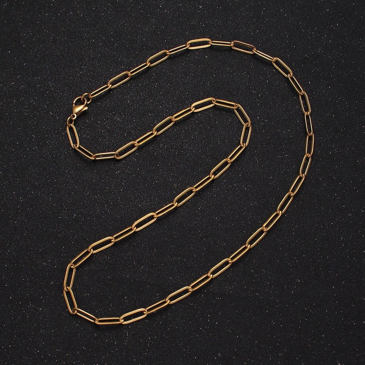 Dainty gold paperclip link chain necklace elongated chain necklace stainless steel chain 17.7 , 20 inch long tarnish resistant chain wa1619
