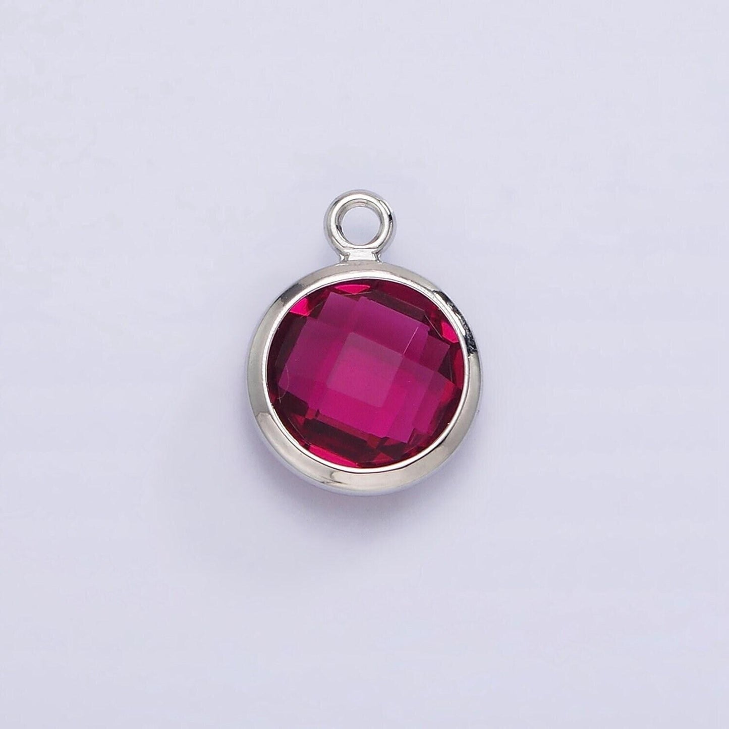 Silver 9mm multifaceted birthstone cz round add-on charm for bracelet necklace earring component jewelry making | n1197 - n1207