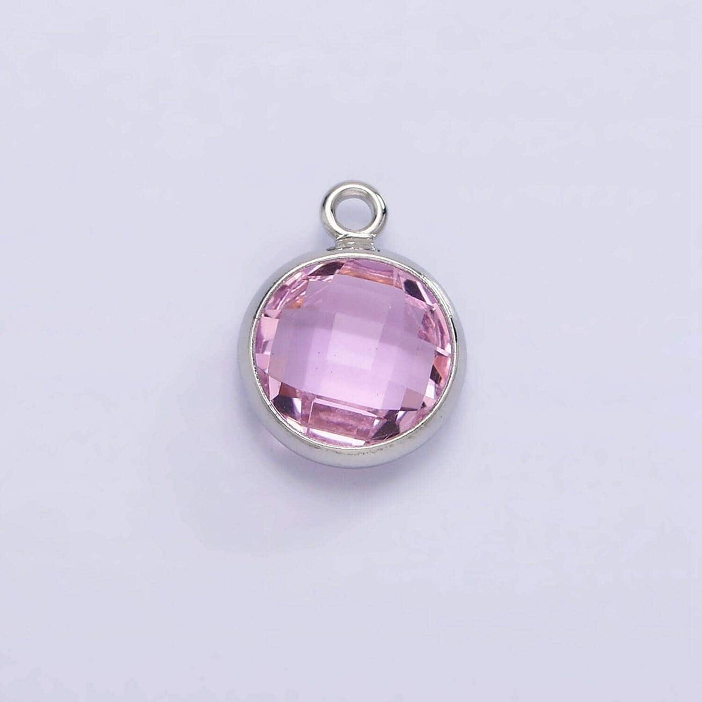 Silver 9mm multifaceted birthstone cz round add-on charm for bracelet necklace earring component jewelry making | n1197 - n1207
