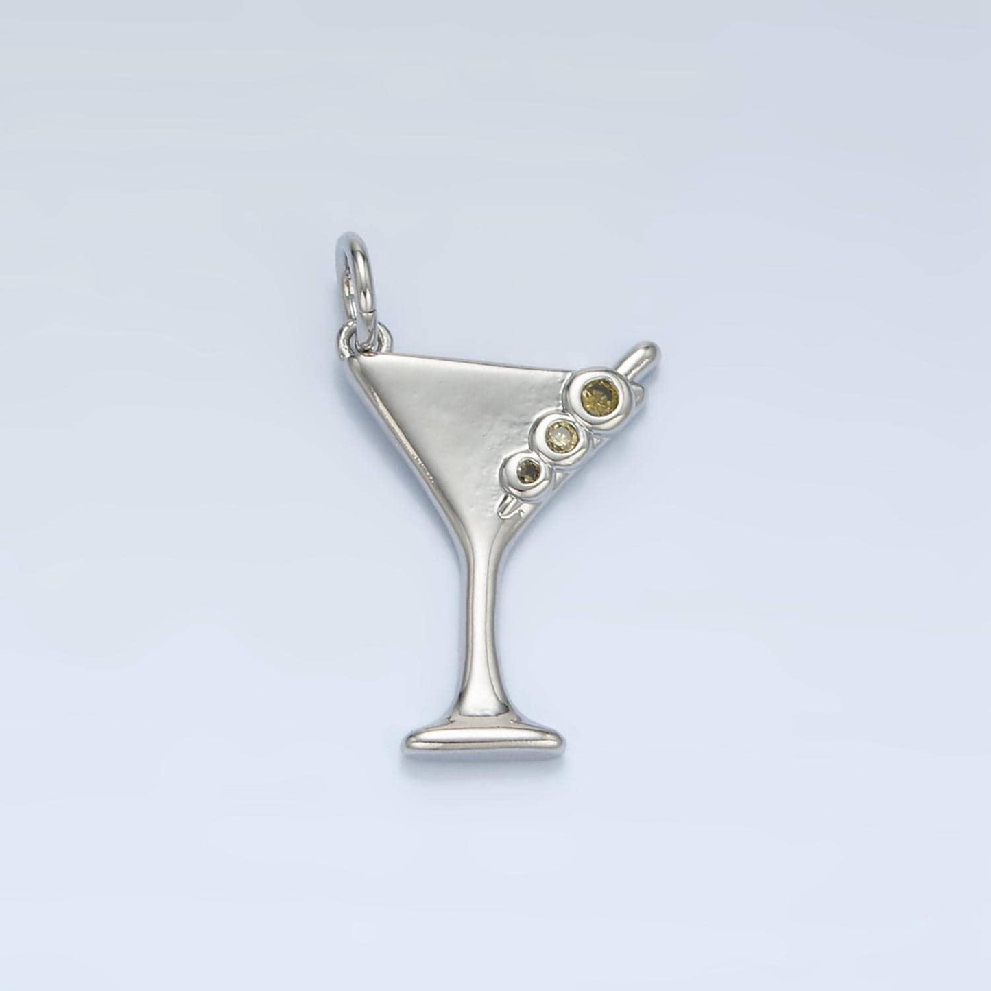 Dainty martini glass charms cocktail drink charms with green olive cz alcohol for girl party charm bar supplies e311