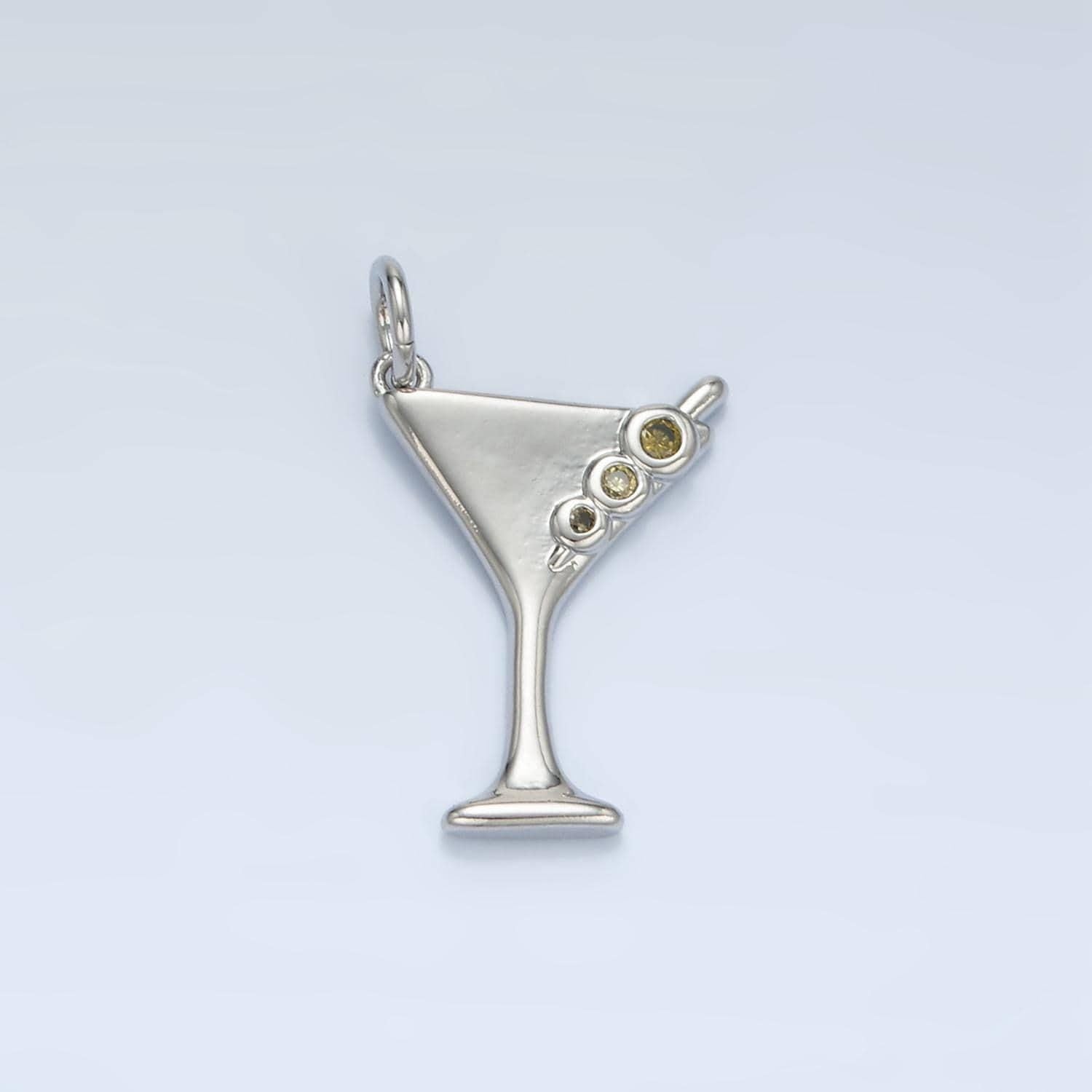 Dainty martini glass charms cocktail drink charms with green olive cz alcohol for girl party charm bar supplies e311