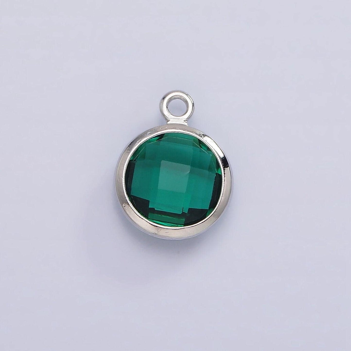 Silver 9mm multifaceted birthstone cz round add-on charm for bracelet necklace earring component jewelry making | n1197 - n1207