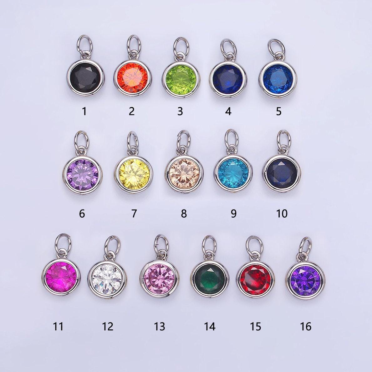 Round cz birthstone silver charms | ag788-ag795