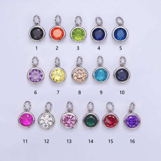 Round cz birthstone silver charms | ag788-ag795