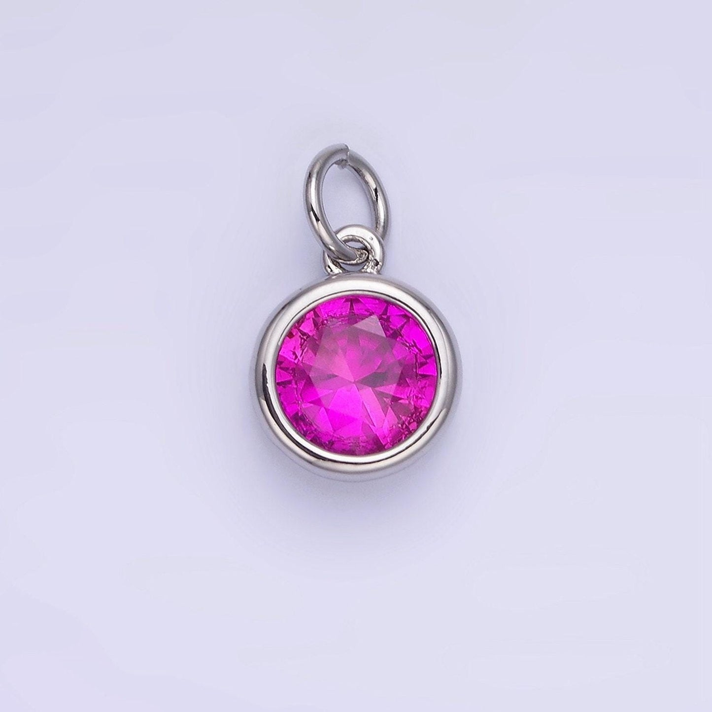 Round cz birthstone silver charms | ag788-ag795