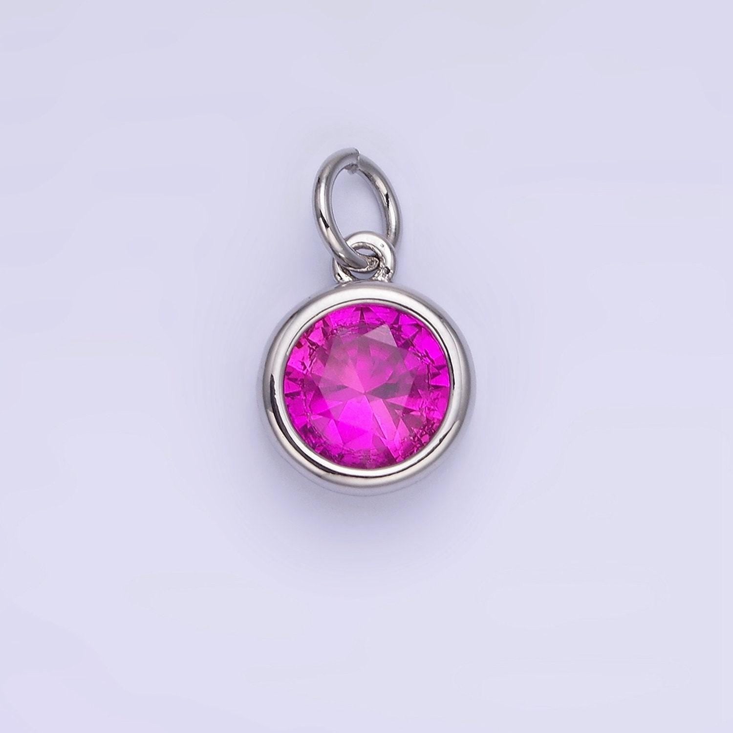 Round cz birthstone silver charms | ag788-ag795