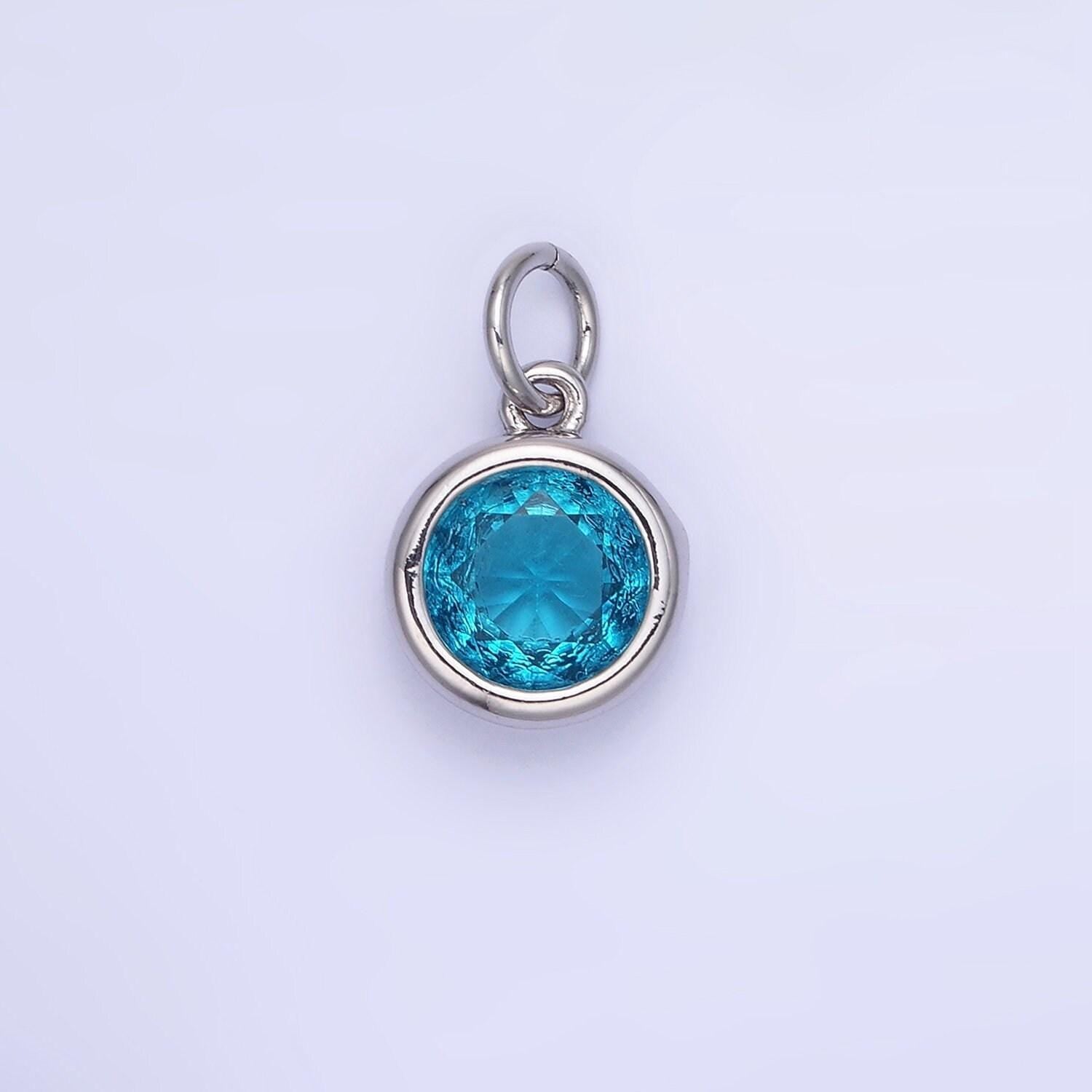 Round cz birthstone silver charms | ag788-ag795