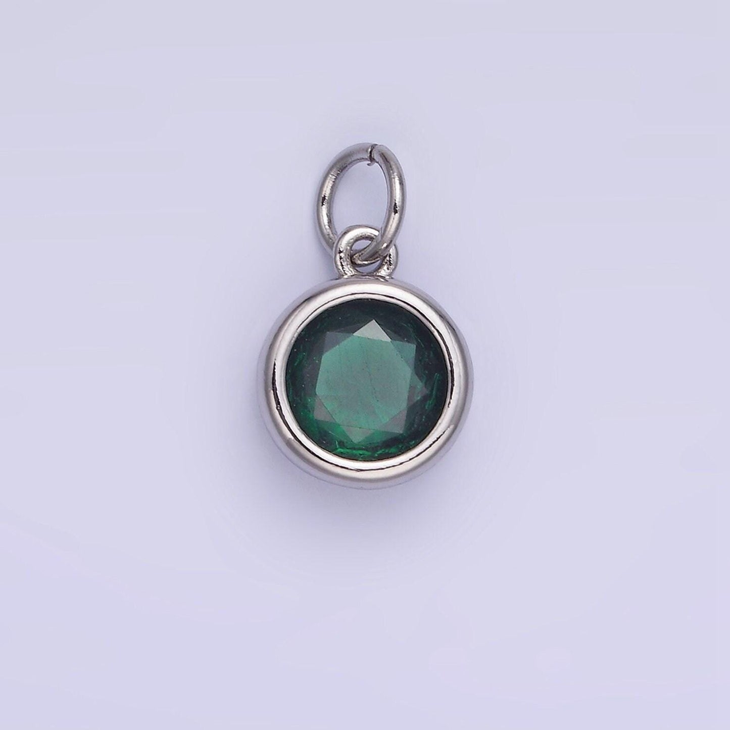 Round cz birthstone silver charms | ag788-ag795