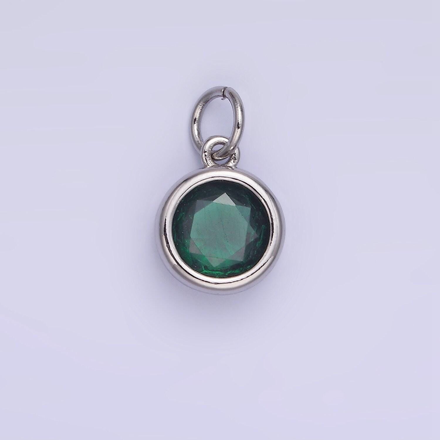 Round cz birthstone silver charms | ag788-ag795