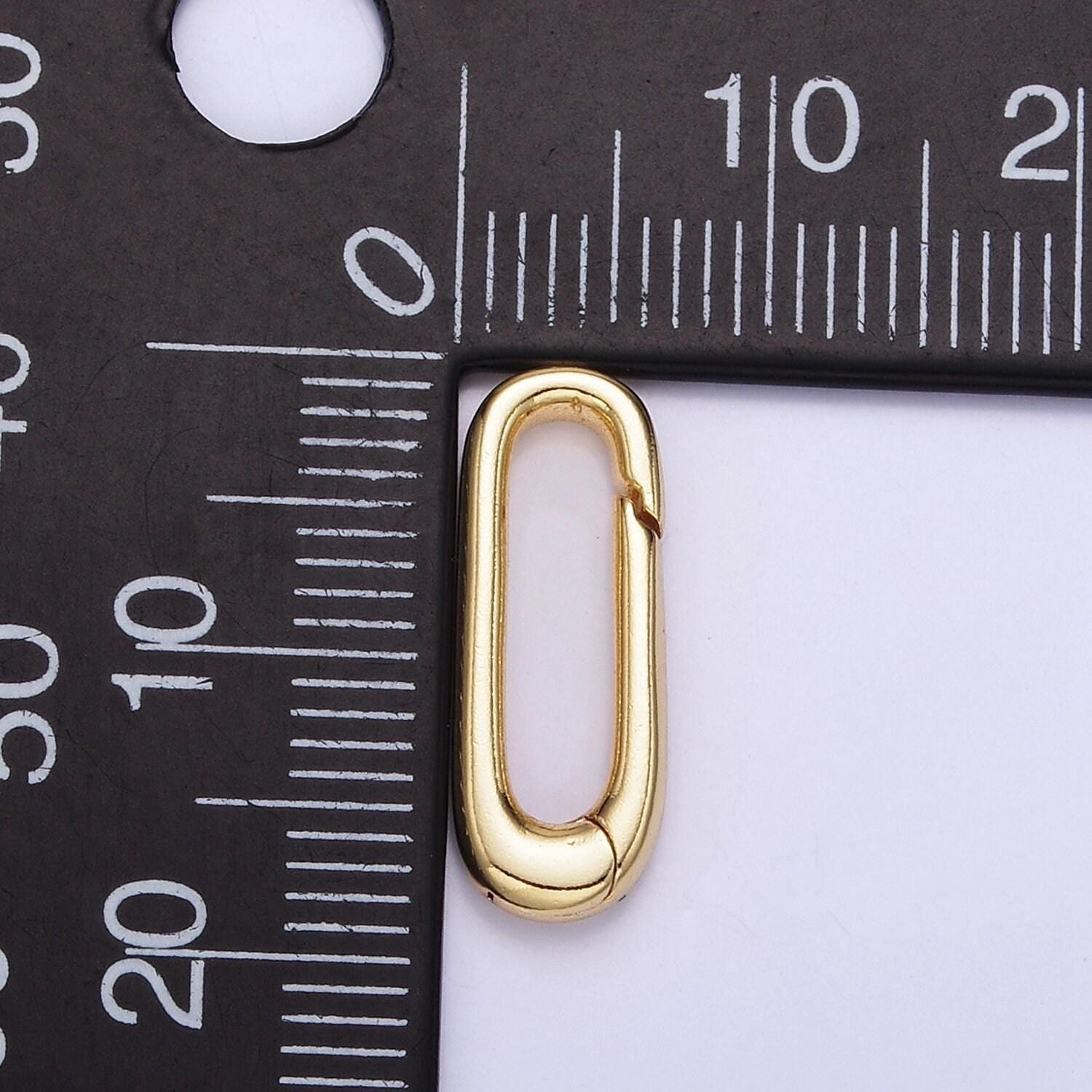 Dainty gold push in oval clasp for charm holder clasp pendants, 18x6.9mm, clasp enhancer necklace component z-809