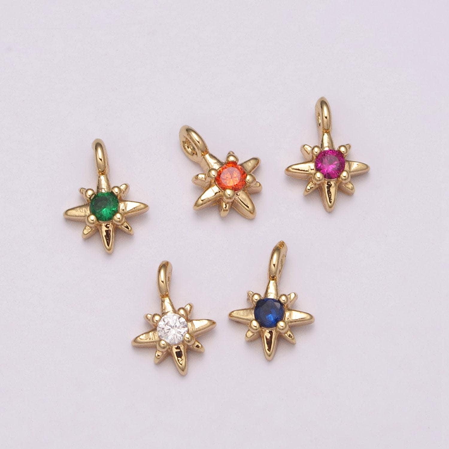 Tiny cz 8 point star cubic zirconia small starburst north star pendant - gold filled cz drop charm pendant, celestial jewelry, pointed star