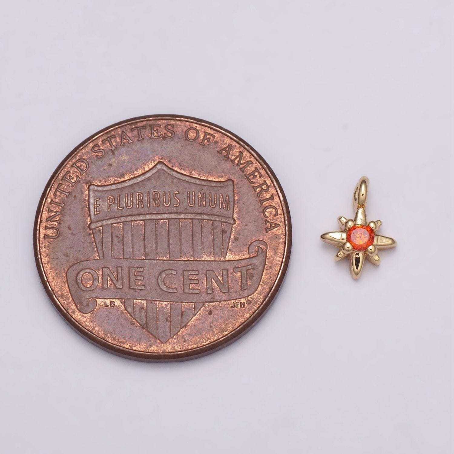 Tiny cz 8 point star cubic zirconia small starburst north star pendant - gold filled cz drop charm pendant, celestial jewelry, pointed star