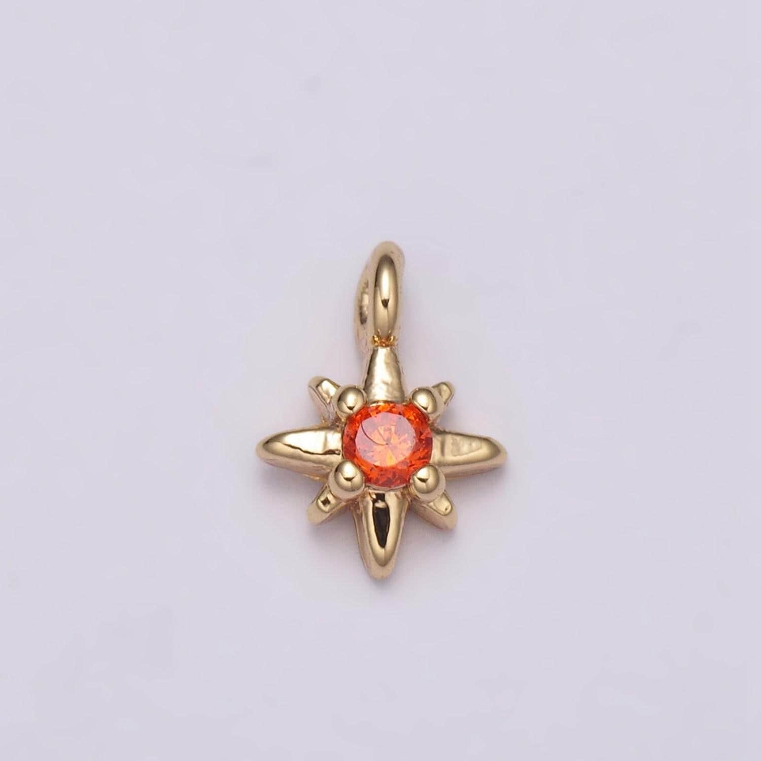 Tiny cz 8 point star cubic zirconia small starburst north star pendant - gold filled cz drop charm pendant, celestial jewelry, pointed star
