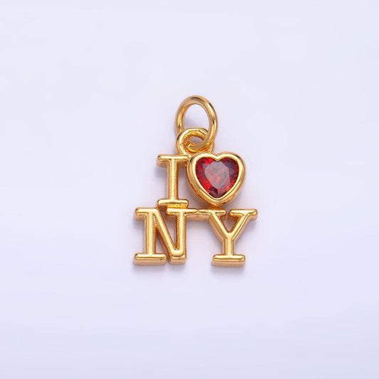 Mini red heart cz gold new york charm i love ny minimalist jewelry micro cz pave ny state sign travel pendants for necklace bracelet w323