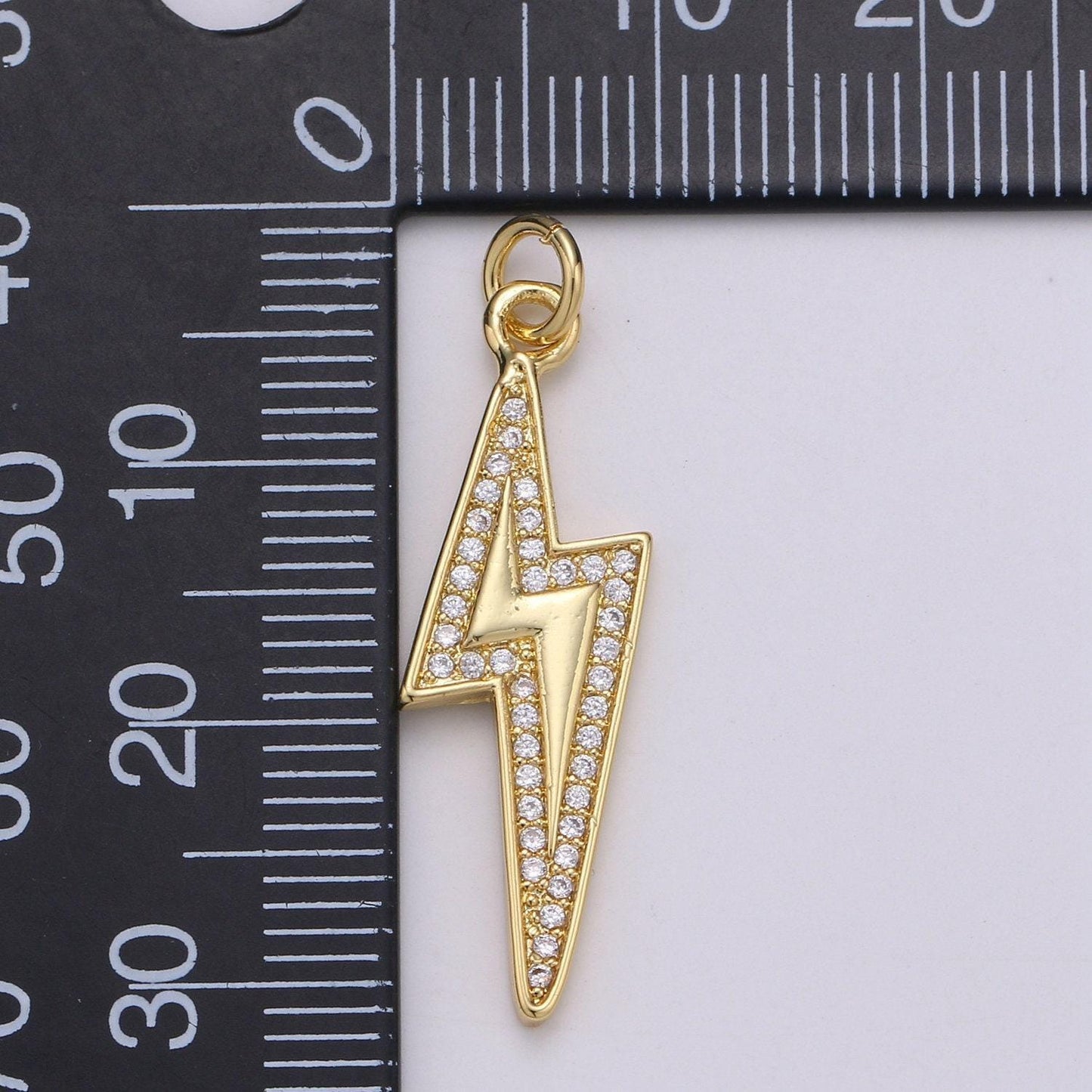 Lighting 24k gold micro pave charm lightning bolt pendant, silver bolt, wizard charm, thunder pendant chgf-001865