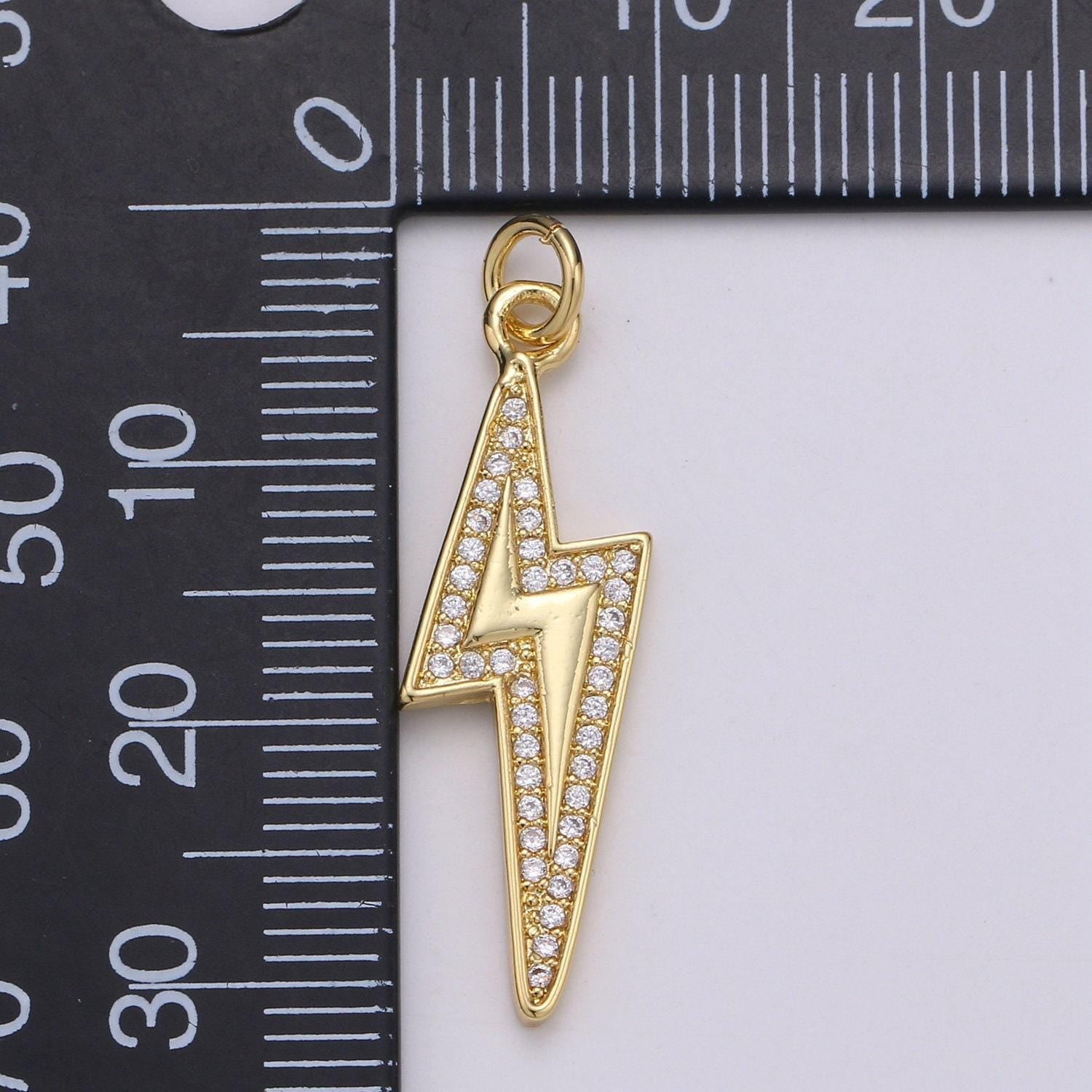 Lighting 24k gold micro pave charm lightning bolt pendant, silver bolt, wizard charm, thunder pendant chgf-001865
