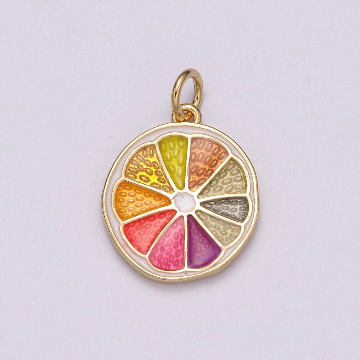 Enamel sliced orange fruit charm lemon sliced charm gold pendant for necklace earring supply component in 24k gold filled, m-818 - m-820
