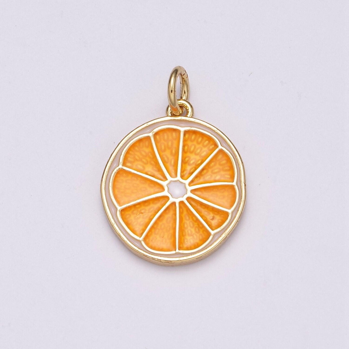 Enamel sliced orange fruit charm lemon sliced charm gold pendant for necklace earring supply component in 24k gold filled, m-818 - m-820