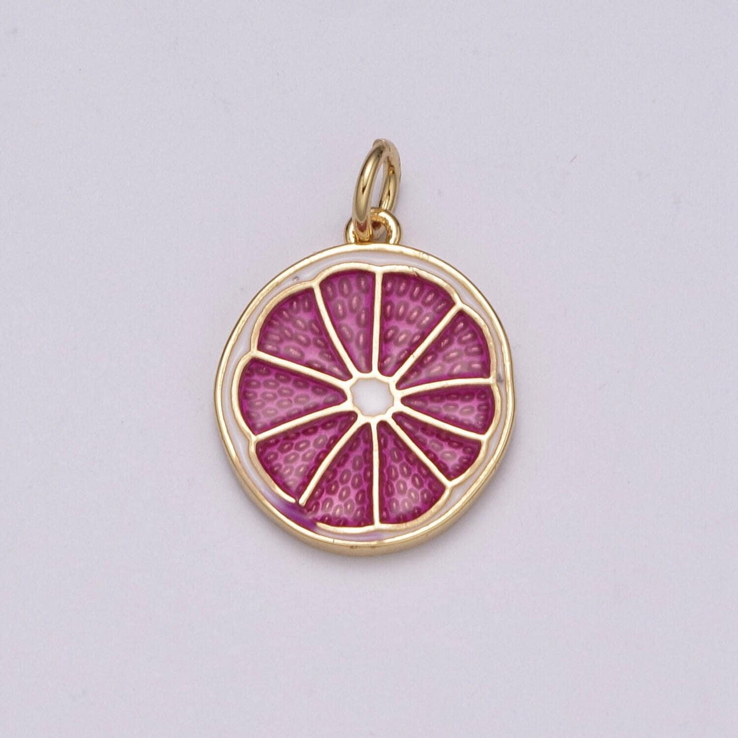 Enamel sliced orange fruit charm lemon sliced charm gold pendant for necklace earring supply component in 24k gold filled, m-818 - m-820