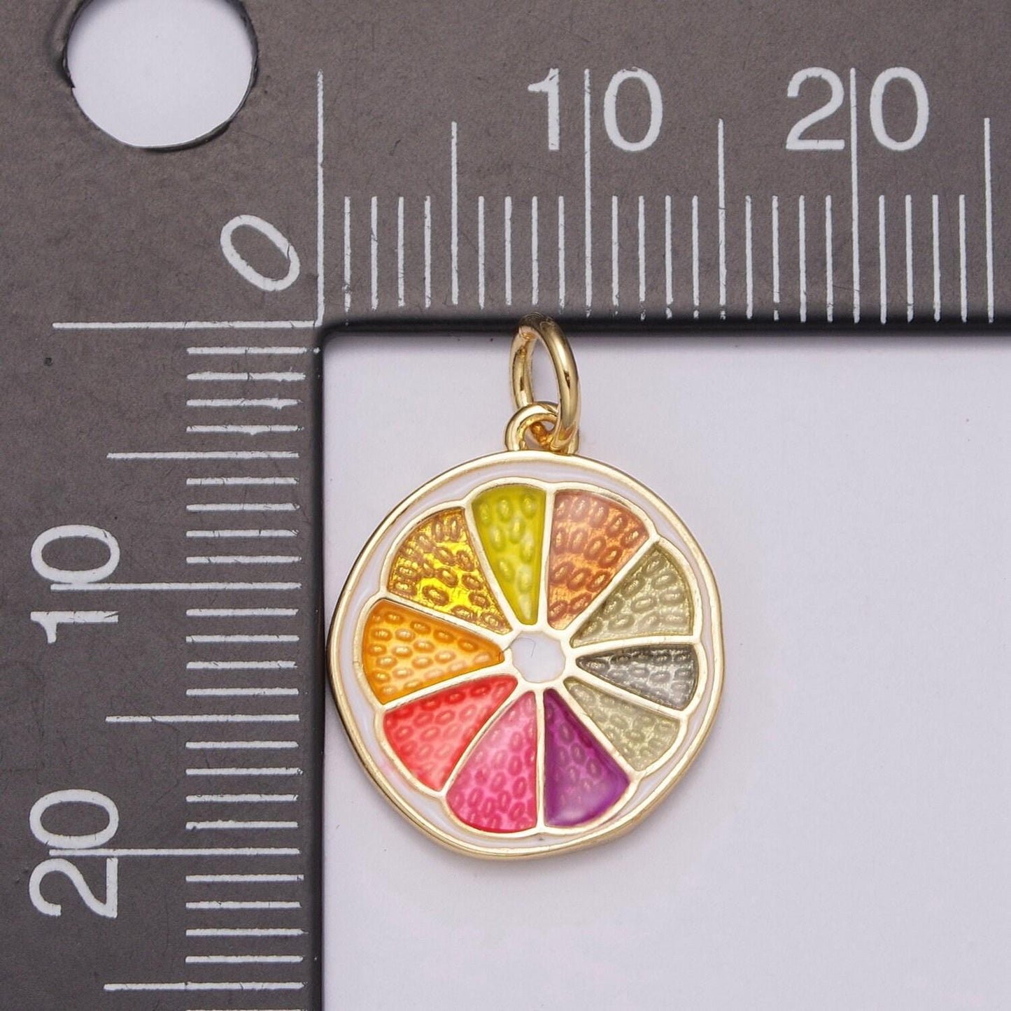 Enamel sliced orange fruit charm lemon sliced charm gold pendant for necklace earring supply component in 24k gold filled, m-818 - m-820