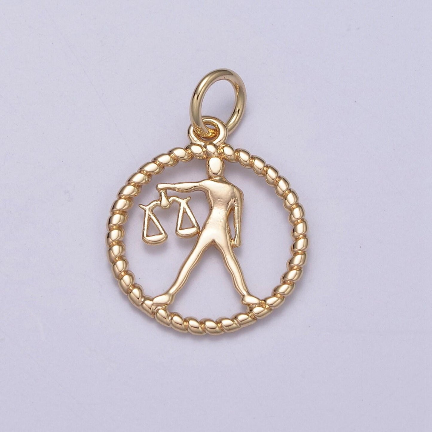 Dainty zodiac charm horoscope with decorated rope edge medallion charm astrology sign for necklace