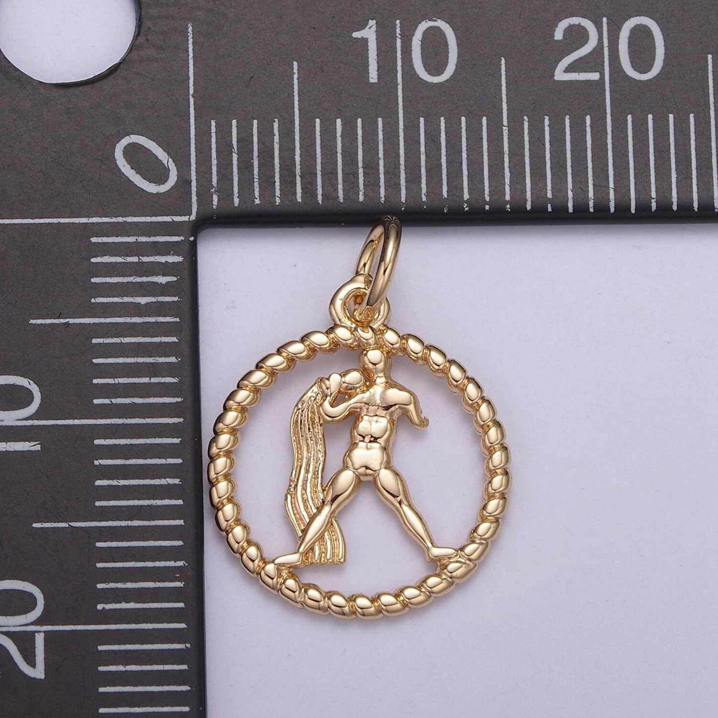 Dainty zodiac charm horoscope with decorated rope edge medallion charm astrology sign for necklace