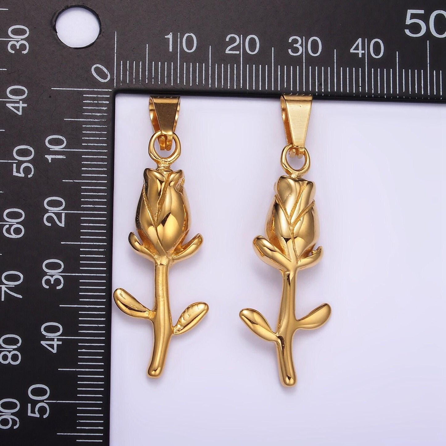 Stainless steel tulip flower pendant dainty gold tulip stems buds charm for minimalist jewelry charm necklace p1427