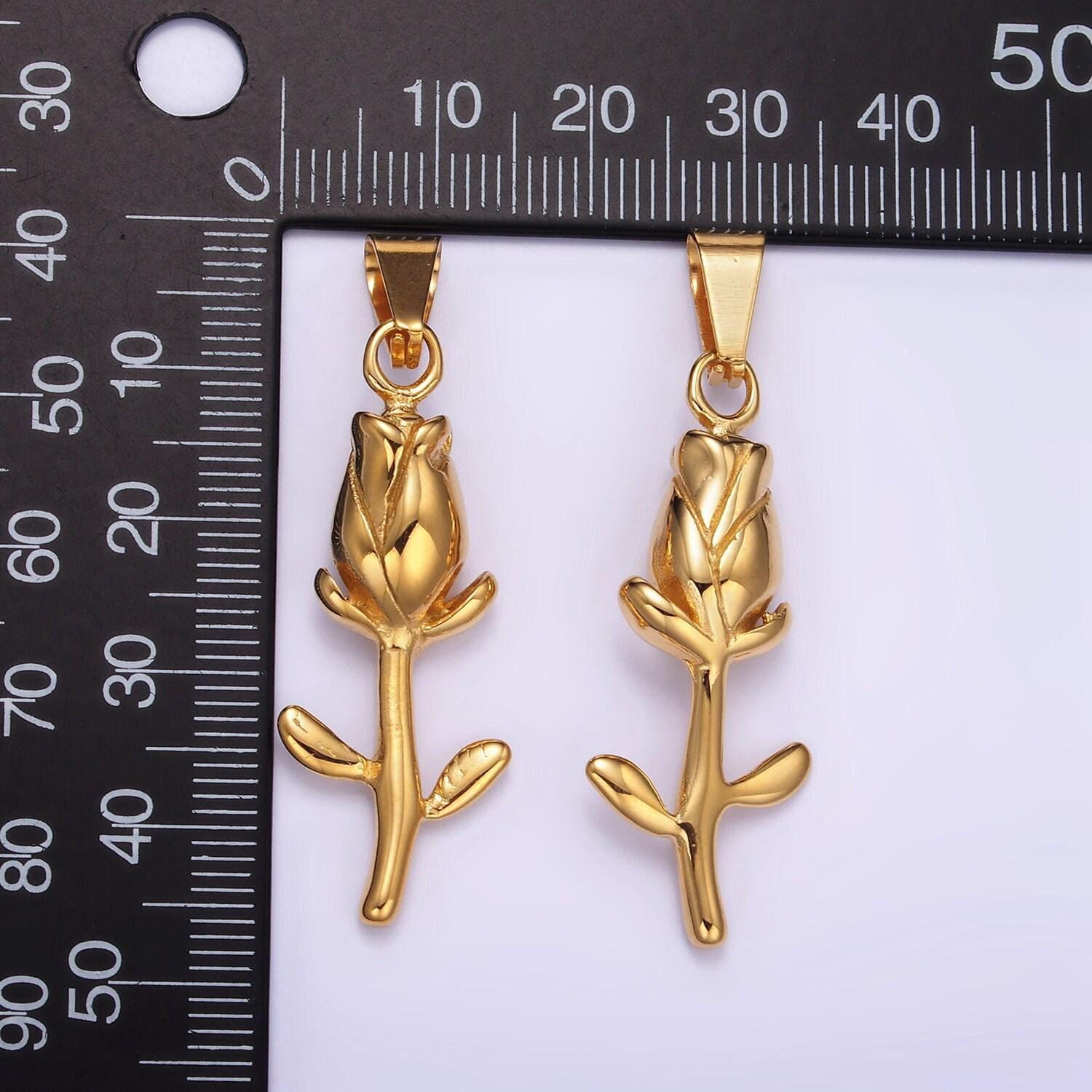 Stainless steel tulip flower pendant dainty gold tulip stems buds charm for minimalist jewelry charm necklace p1427