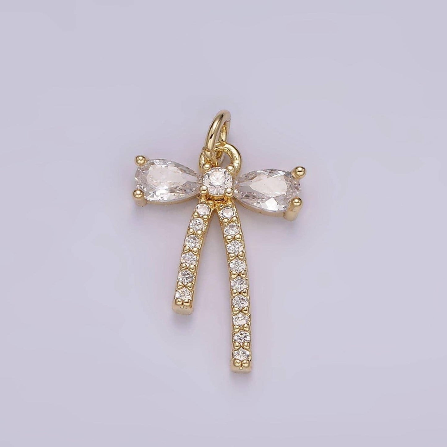 14k gold filled clear cz micro paved ribbon bow add-on charm | ag510
